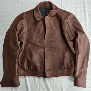 Vintage Men's Brown Varsity Style Heavy Leather Jacket